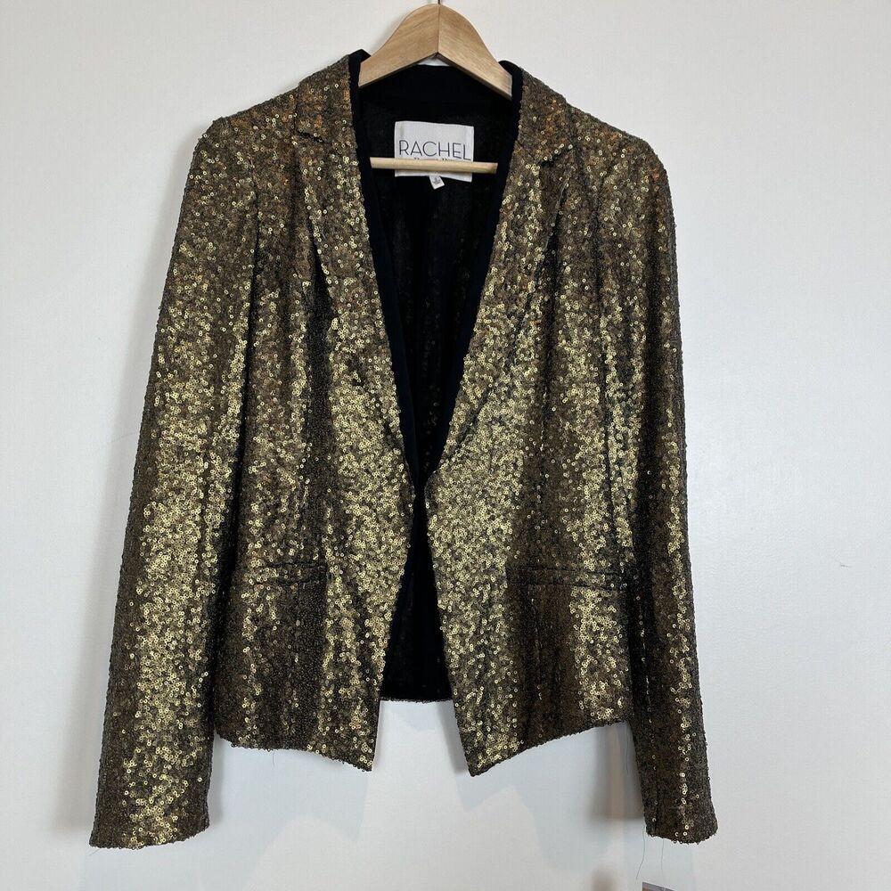 NWT Rachel Rachel Roy Women Gold Sequin Blazer Jacket‎ Size 0 Open Front $179